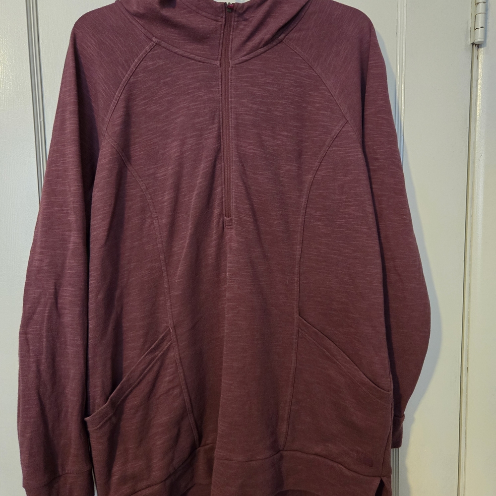 North Face Womens Half Zip  Sweatshirt Hoodie Maroon Sz L Outdoor Sport Casual